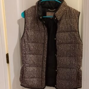 Banana Republic Women's Herringbone Puffer Vest - Dark Brown/Off White
